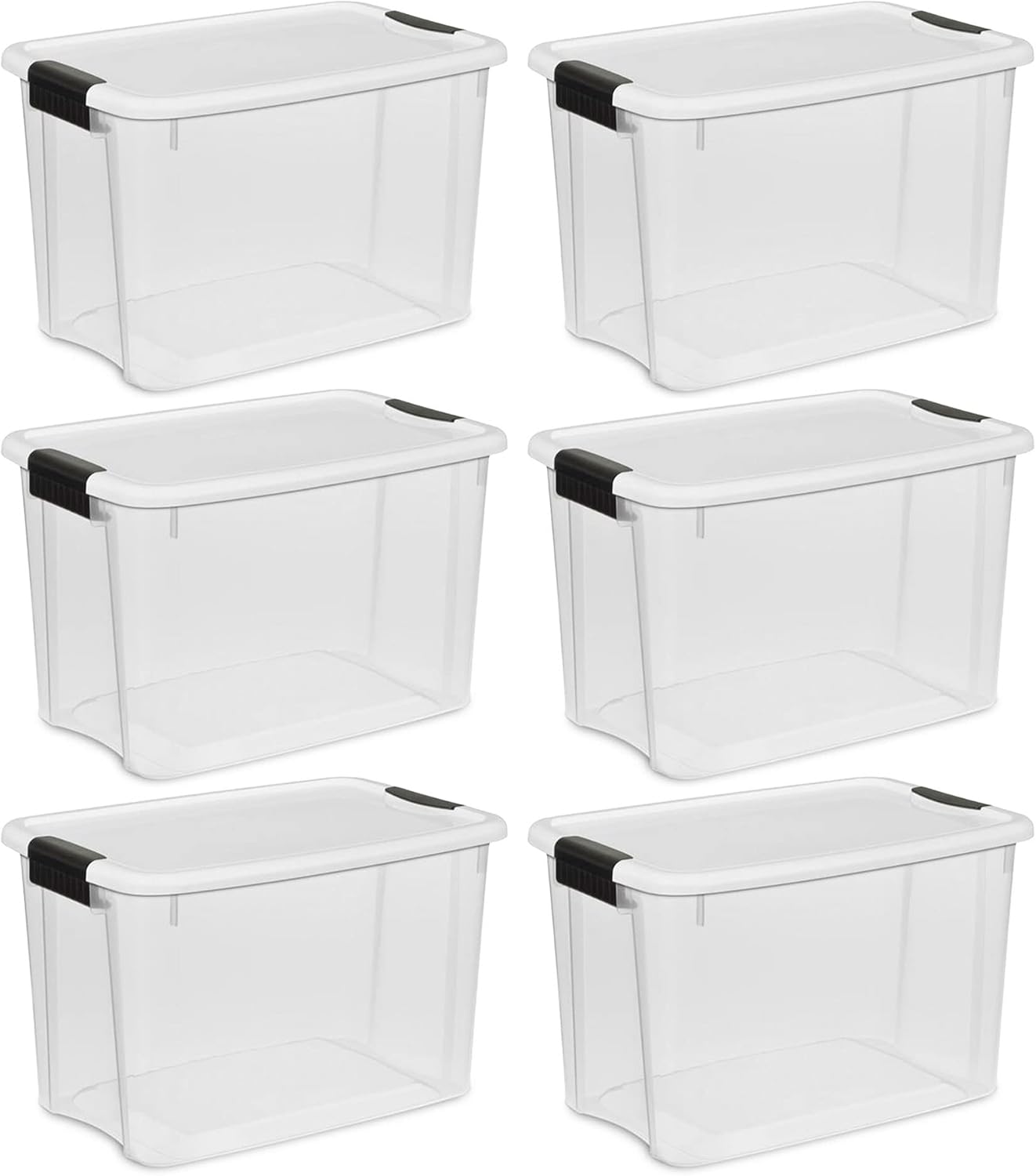 Sterilite Clear Plastic Storage Containers - Stackable 30 Quart & 18 Quart Bins with Latching Lid | 6 Pack