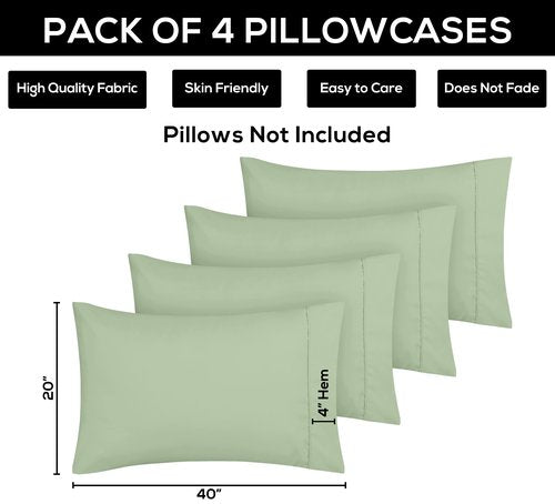 Utopia Bedding King Pillow Cases - 4 Pack - Envelope Closure - Soft Brushed Microfiber Fabric - Shrinkage and Fade Resistant Pillow Covers King Size 20 X 40 Inches (King, Sage)