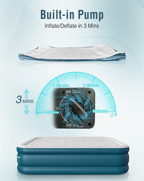 Ezyrest Air Mattress 18", Queen Air Mattress with Built in Pump, Inflatable Mattress with Soft Flocked Top and Portable Carry Bag Adjustable Blow Up Mattress for Guest, Indoor, Travel (Green)