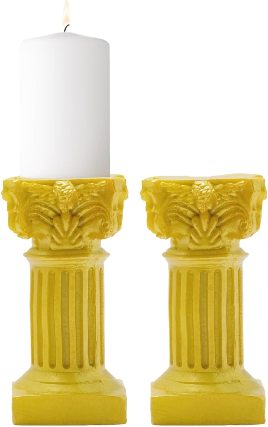 Saihisday Miniature Roman Pillar Candle Holders - 5Pcs Resin Greek Column Figurines for Wedding & Christmas Decor | Yellow