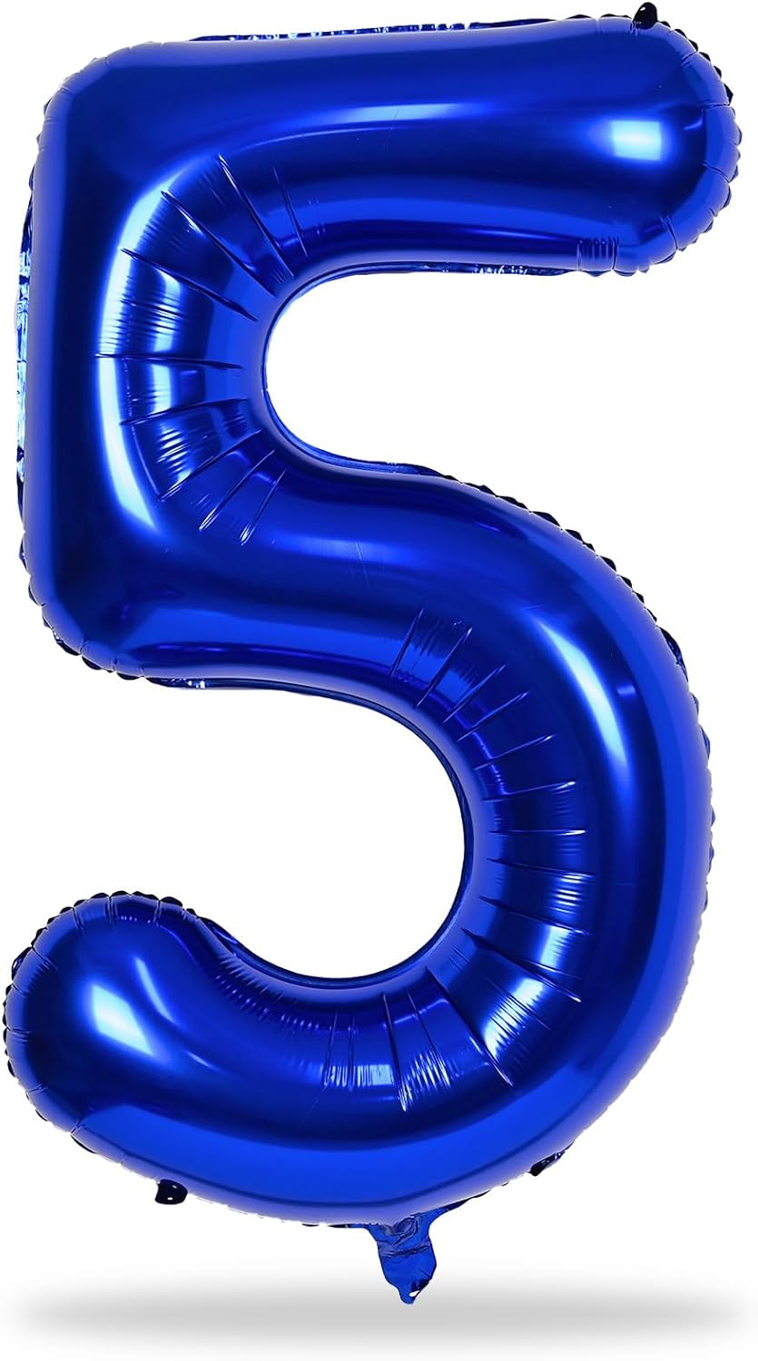 Skiennix Giant Helium Foil Number 5 Balloon - Navy Blue 40" Self-Inflating Birthday Decoration