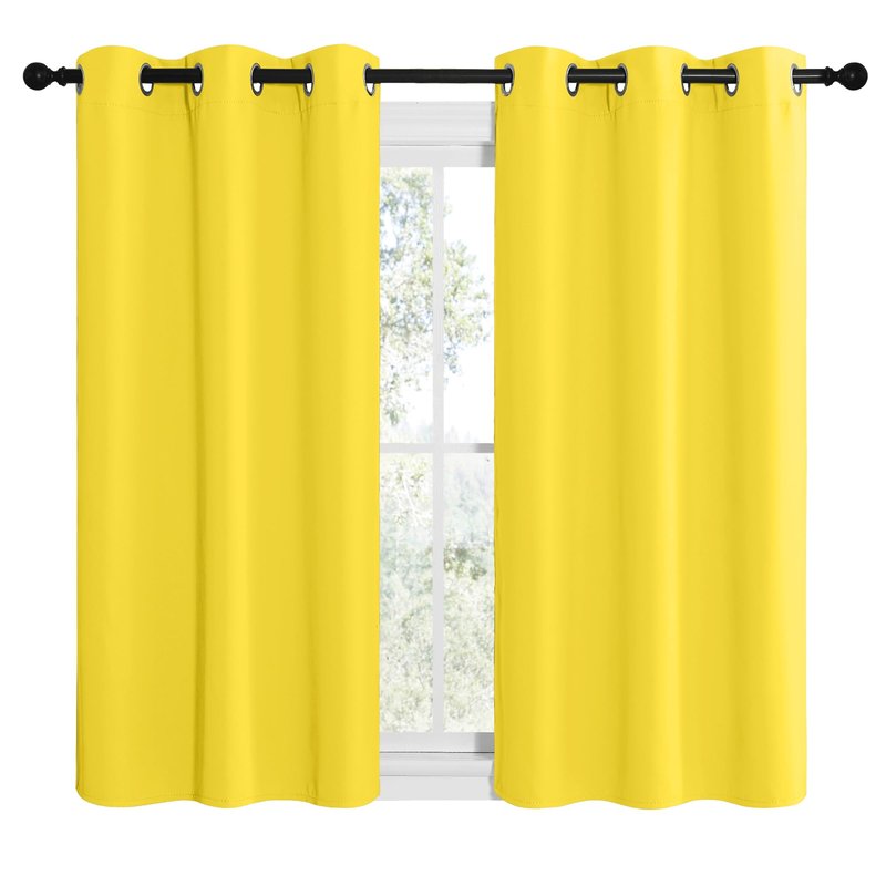 NICETOWN Bright Yellow Room Darkening Curtains for Kitchen, Window Treatment Thermal Insulated Solid Grommet Room Darkening Curtains/Drapes for Bedroom (Set of 2, 42 inches Wide by 48 inches Long)