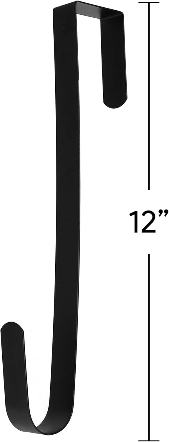 RN'D Over Door Wreath Hanger Hook - Thin Metal Holder for Seasonal Decor | Black, 12-Inch