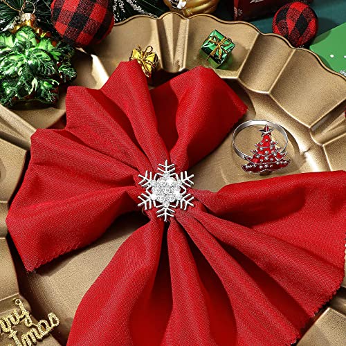 Christmas Napkin Rings Set Snowflake and Tree Metal Holiday Decor - 24 pcs