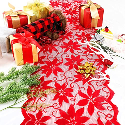 Red Lace Table Runner for Christmas Wedding Bridal Shower Party Decor - 13 x 72 Inch