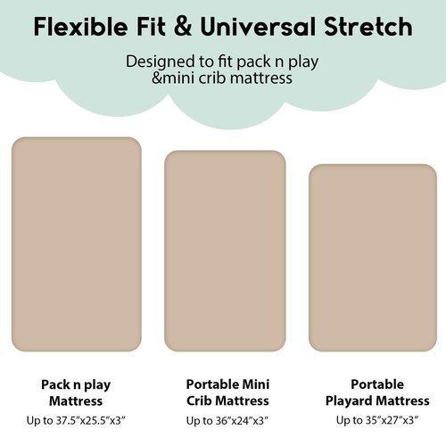 Yoofoss Pack and Play Sheets Fitted, Mini Crib Sheets 2-Pack for Pack N Play Mattress, Stretchy Playard Sheet, Soft and Breathable (Apricot-Green)