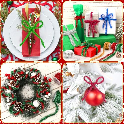 Christmas Tinsel Garland Set - 6 Rolls, 98.4 ft Holiday Decor