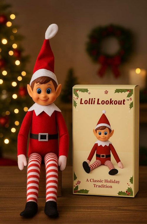 Lolli Lookout™ Holiday Elf - 14” Nostalgic Christmas Decoration in Gift Box | Festive Collectible Shelf Sitter