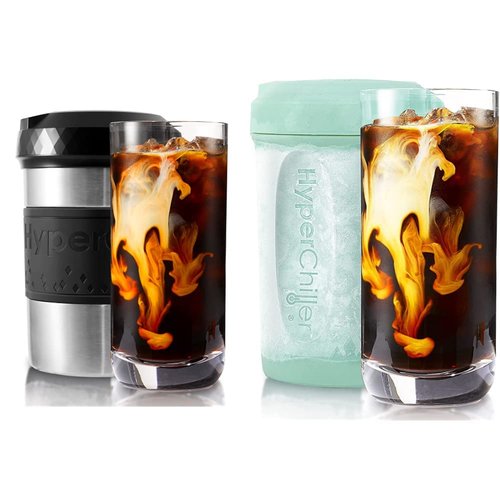 Bundle of HyperChiller HC2SS Patented Iced Coffee/Beverage Cooler, 12.5 oz, Stainless Steel + HyperChiller HC2M Patented Coffee/Beverage Cooler, 12.5 Oz, Spearmint, Reusable for Tea, Wine, Alcohol