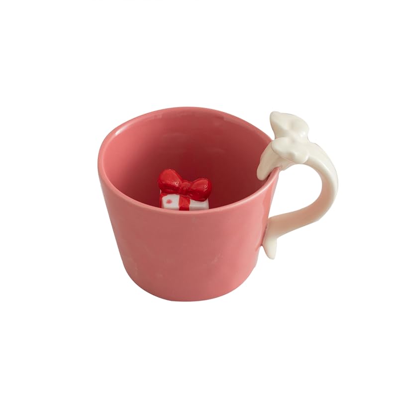 Ceramic 12oz Mug with Gift Box & Bow Handle - Red, Unique Inside Figurine Gift Mug