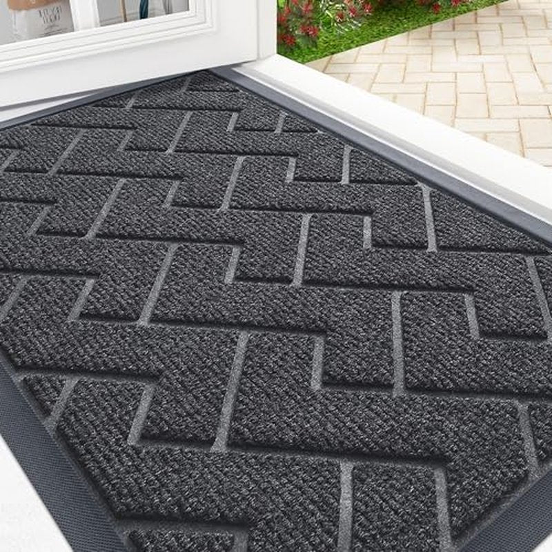 OLANLY Front Door Mat Indoor Outdoor Entrance, Waterproof All-Season, All-Weather Doormat, Sturdy Natural Rubber, Easy Clean Patio Porch Entryway Mat, Herringbone Brick (Light Grey, 35x23)