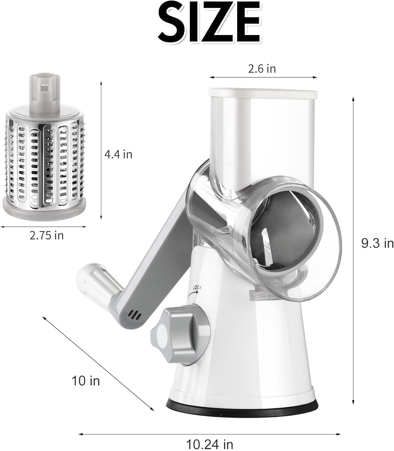 Ourokhome Rotary Cheese Grater - Hand Crank Kitchen Shredder with 5 Blades for Cheese, Vegetables & Nuts - White