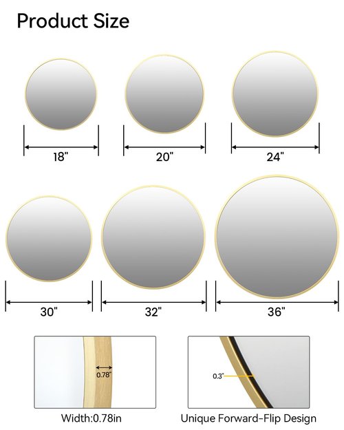 Gold Circle Mirror for Wall 32 Inch, Round Mirror, HD Eco-Friendly Round Bathroom Mirror for Over Sink, Big Matte Gold Metal Framed Wall Mirror for Wall, Vanity, Entryway, Hallway, Easy to Install