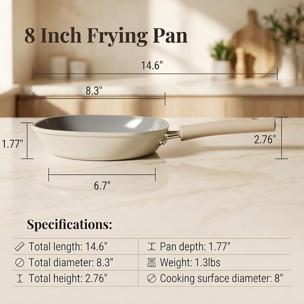 Skiennix 8-Inch Ceramic Nonstick Frying Pan | Eco-Friendly, PFAS & PFOA-Free, Induction Compatible