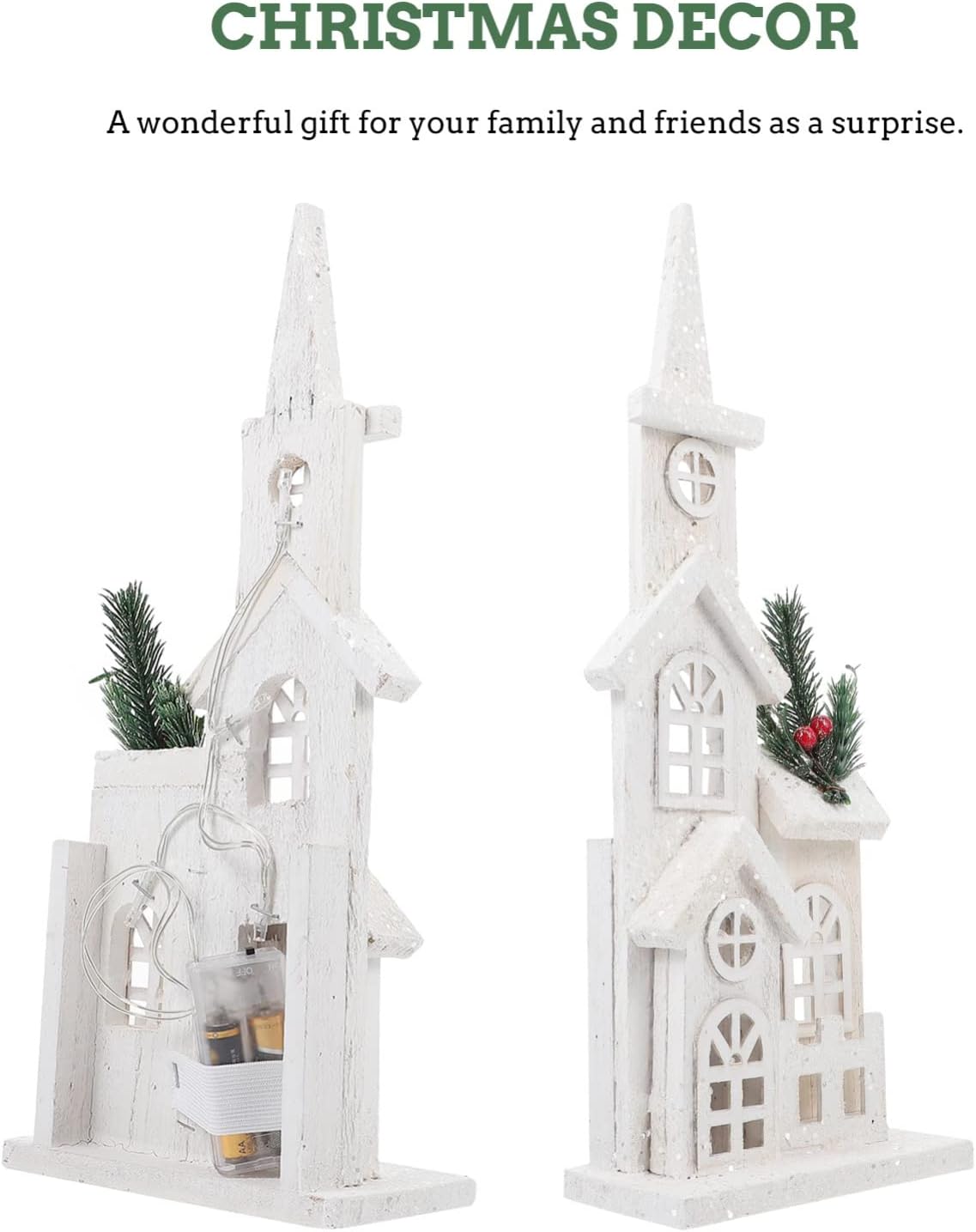 NUOBESTY Christmas LED Church Light House - Snow Scene Desktop Ornament for Holiday Home Decor