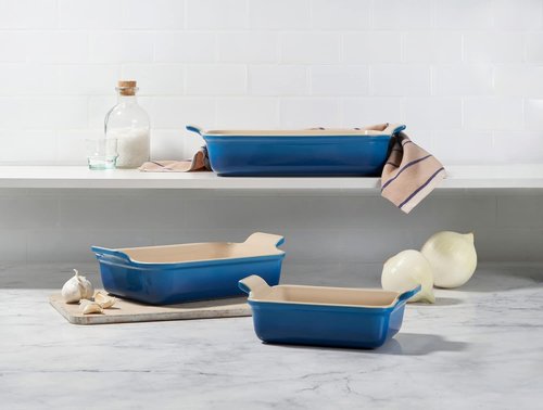 Le Creuset Stoneware Heritage Set - 3 Rectangular Dishes in Peach | Durable & Stylish Cookware