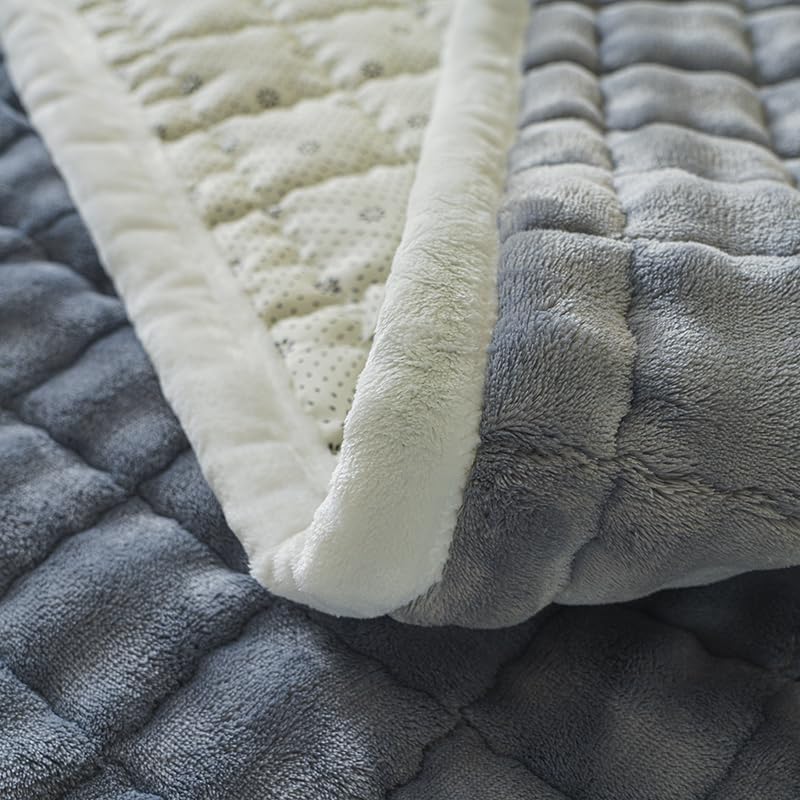 Light Gray Plush Mattress Pad with Pillowcase Set - Full Size Cloud-Like Topper