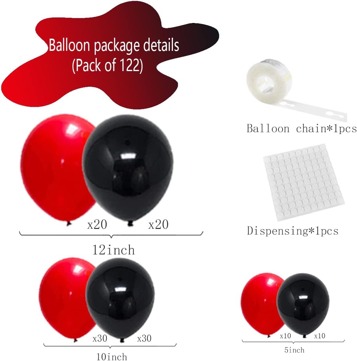 Skiennix Red and Black Balloon Garland Arch Kit - 122PCS Latex Balloons for Birthday, Wedding, and Graduation Decor