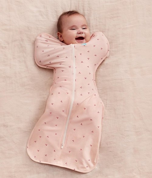 Love to Dream Swaddle Up Bamboo, Arms Up Position, Soft and Luxurious 100% Viscose from Bamboo - Wearable Blanket - 1.0 TOG - (20-24°C) Ideal for Moderate Temps, Small 8-13lbs, Cherries Blush
