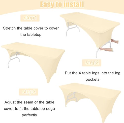 Fivenl Spandex Rectangle Tablecloths - 72 x 30 Inch Beige Fitted Covers for 6FT Tables | Washable for Events