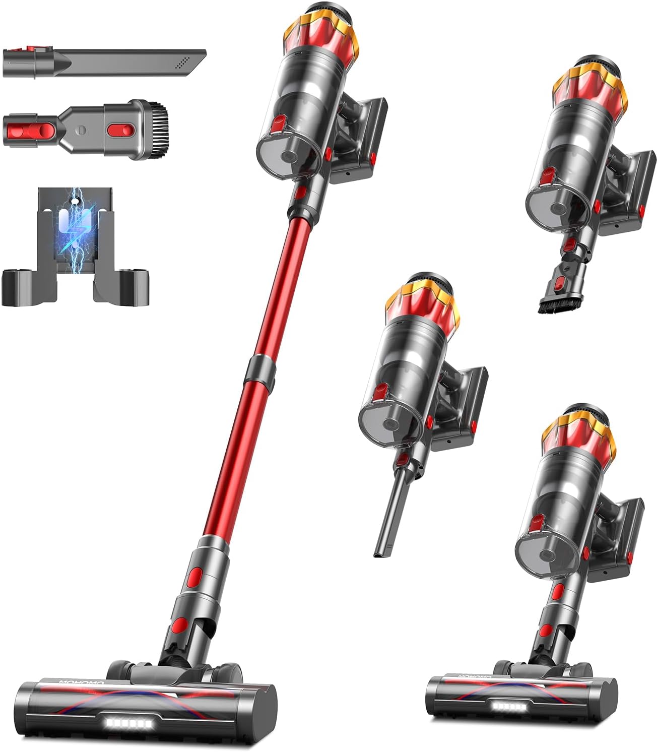 Skiennix Cordless Vacuum Cleaner - 650W Power, 70 Mins Runtime, Anti-Tangle Brush, OLED Touch Screen | Ideal for Hardwood Floors & Carpets (Red)