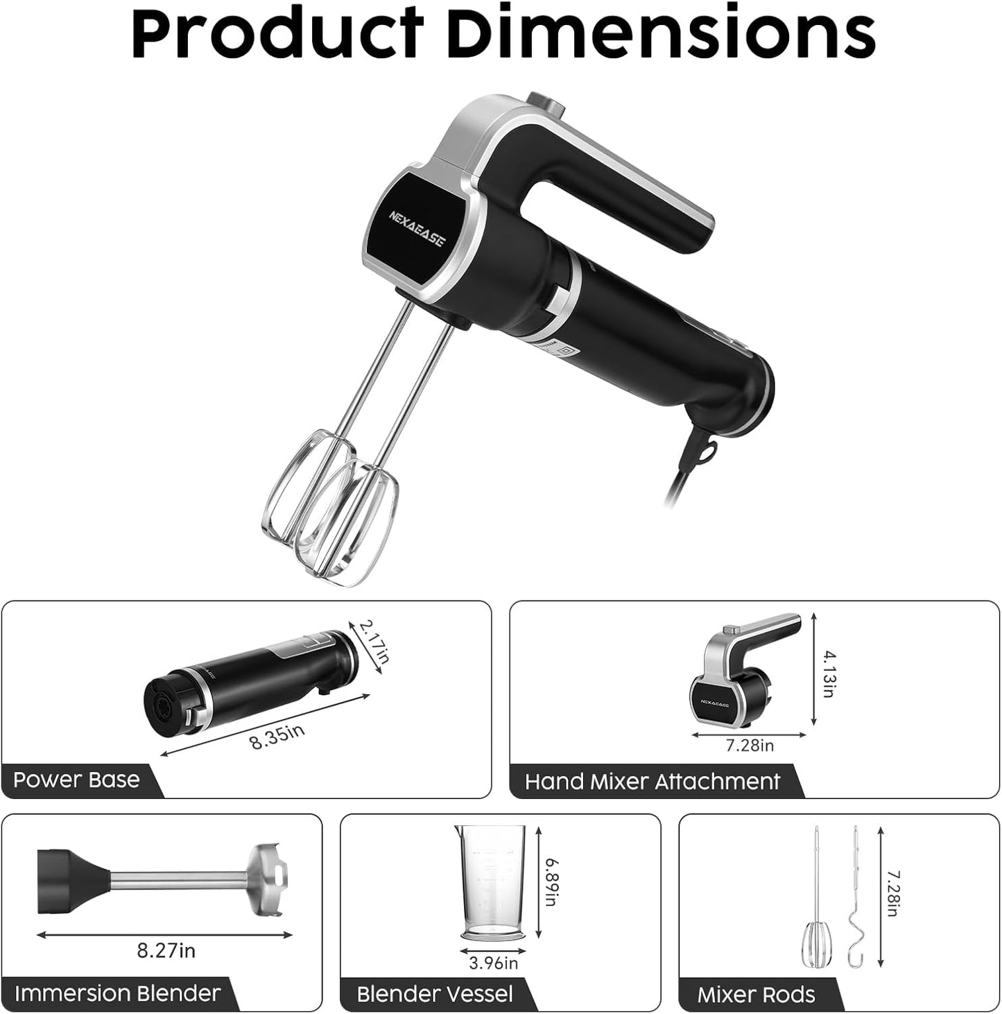 Skiennix 2-In-1 Hand Mixer & Immersion Blender - Portable Electric Handheld Mixer with Beater & Blending Cup for Smoothies, Baby Food, Baking & Soup