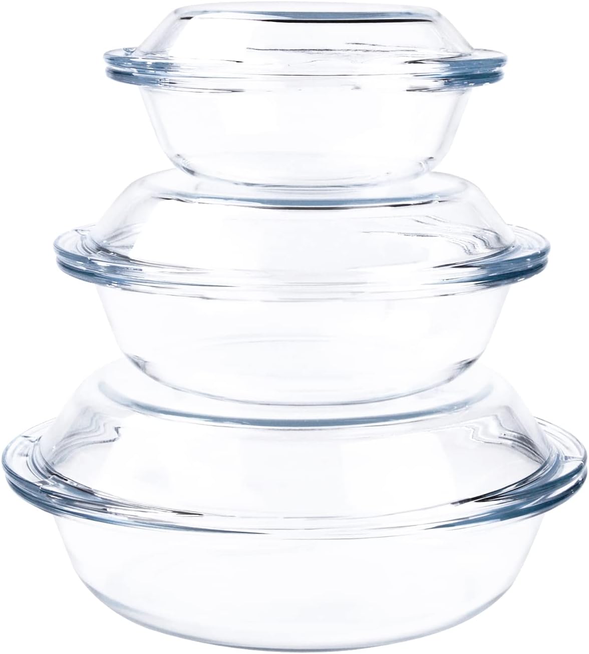 Regine Switzerland Round Glass Casserole Dishes Set - Nesting Baking Dish with Lids | Oven, Freezer & Dishwasher Safe - 0.5QT, 1QT, 1.8QT