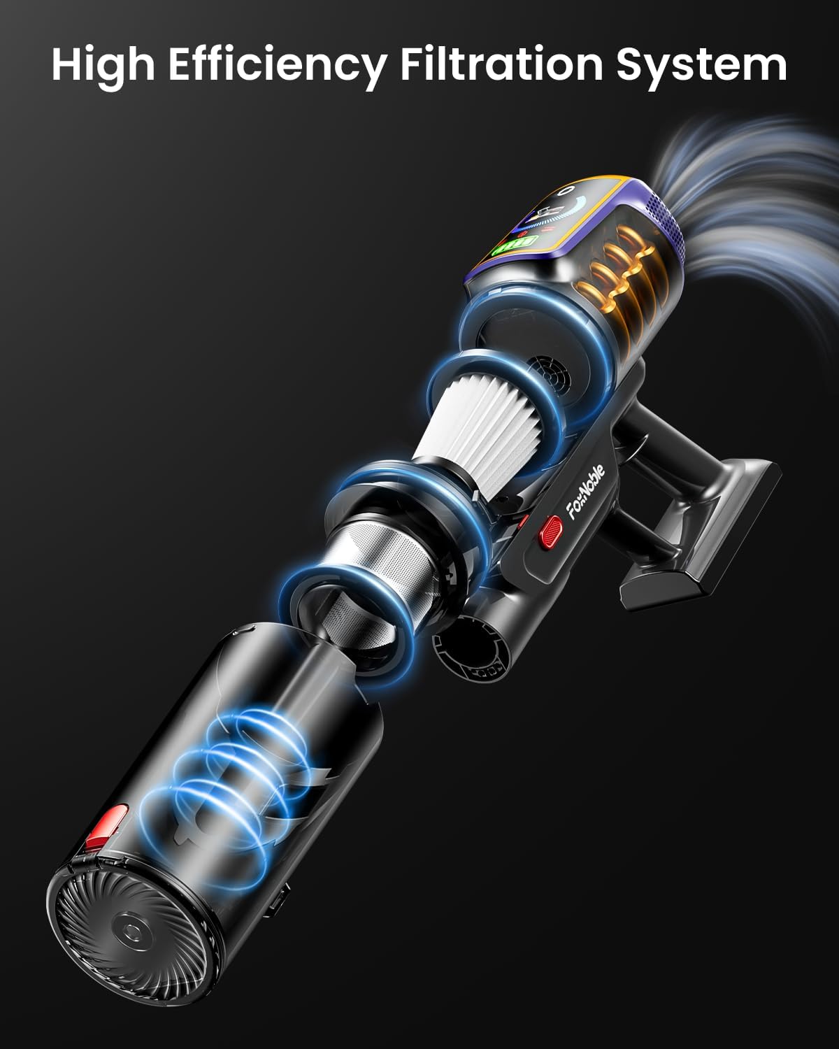 Skiennix Cordless Vacuum Cleaner - 55KPa Suction Power, 65 Minutes Runtime, LED Display & Self-Standing Design | Ideal for Hardwood Floors, Carpets & Pet Hair
