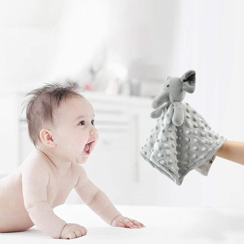 BORITAR Elephant Baby Security Blanket - Soft Minky Dot Fabric Lovey with Cute Animal Backing | 14-Inch Plush Cuddle Blankie