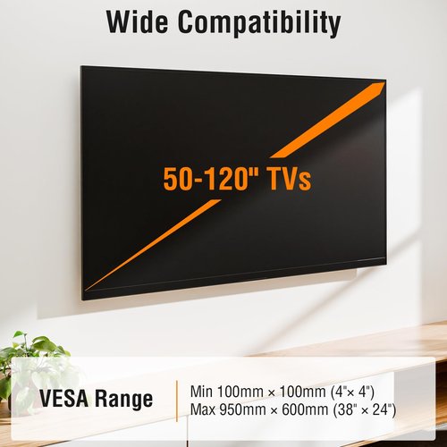 ELIVED Heavy Duty TV Mount for Most 50-120 Inch tvs Up to 220 lbs, Fixed Wall Mount Fits 16"/24"/ 32"/36" Studs, Low Profile TV Bracket up to VESA 950x600mm, 1.1" Space Saving