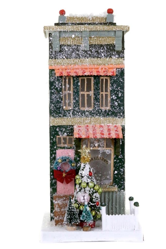 Antique Village House Christmas Decor, Hand Painted & Glittered Light-Up