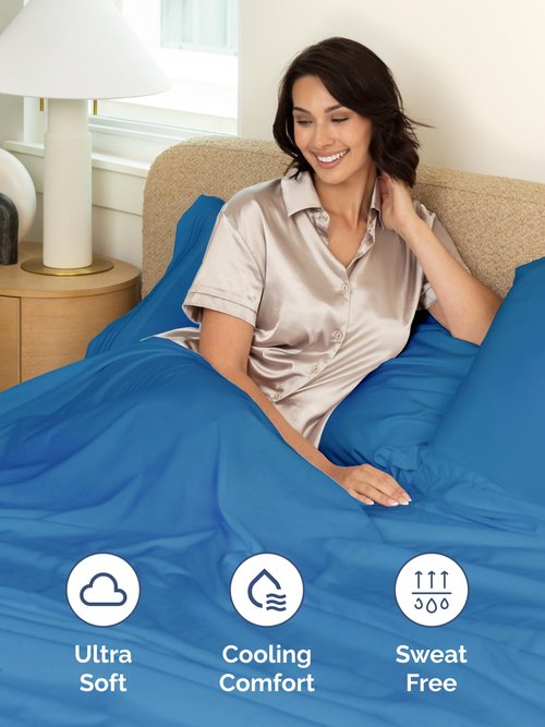 Extra Deep Cal King Fitted Sheet - Hotel Luxury Single Fitted Sheet Only - Easily Fits 18 inch to 24 inch Mattress - Ultra Soft, Wrinkle Free with Extra Deep Pockets - Breathable & Comfy - Royal Blue