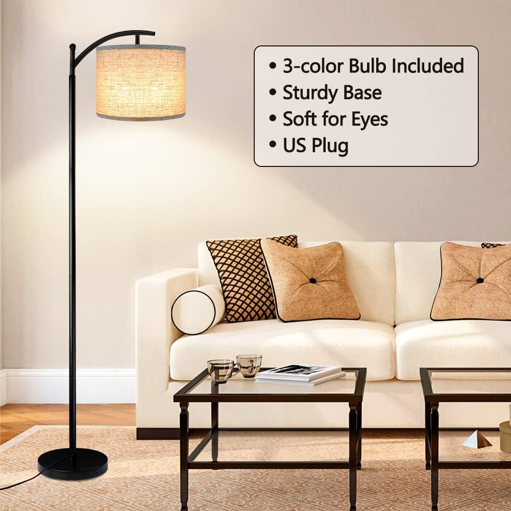 ROTTOGOON Floor Lamp - Tall Industrial Design with 3 Color Temperatures LED Bulb | Beige Shade Included