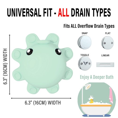 Bathtub Overflow Drain Cover Tub - Silicone Bathroom Overflow Drain Cover, Bath Tub Overflow Cover, Bathroom Spa Accessories, Adds Inches of Water for Deeper&Warmer Bath,Aqua Green