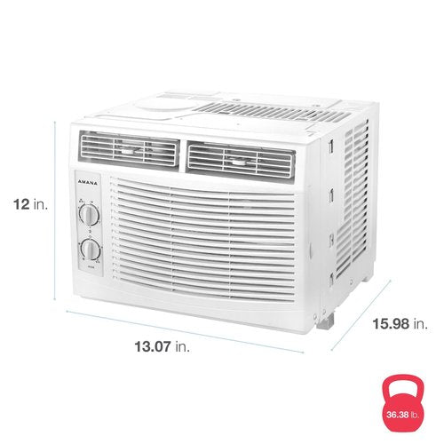 Amana 5,000 BTU Window Air Conditioner, 115V, Cools up to 150 Sq.Ft. for Bedroom, Living Room, Apartment, with Mechanical Controls, Dehumidifier, Washable Filter, 2 Fan Speeds, Auto-Restart, White