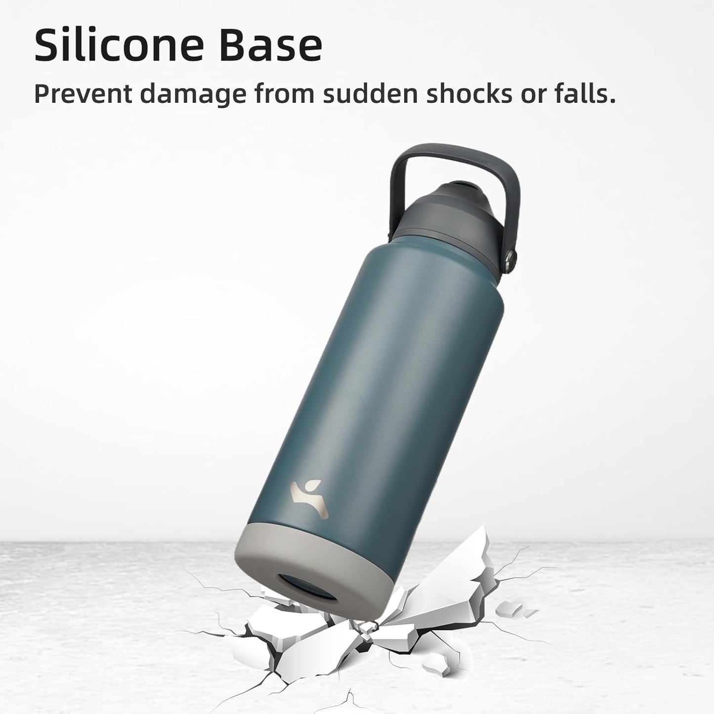 Skiennix Insulated Water Bottle - 40 Oz Stainless Steel with Straw Lid & Silicone Handle | Dark Gray