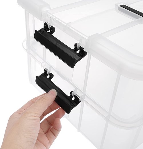 BTSKY 2-Layer Stackable Storage Box - Portable Organizer for Stationery, Crafts & Jewelry - Black