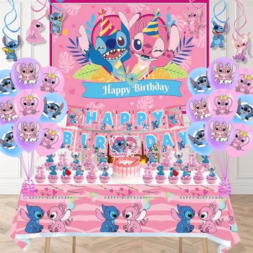 Stitch Birthday Party Supplies Set - Balloons, Banner, Backdrop, Cake Toppers & More