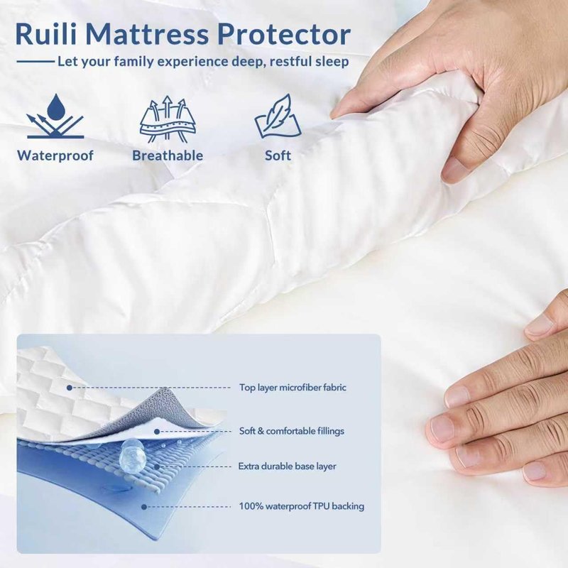 Twin Mattress Protector Waterproof Washable Mattress Padded Cover Fitted Twin Size Bed Protection Noiseless Plastic Bed Pad Deep Pocket Up to 18” Soft and Breathable(White)