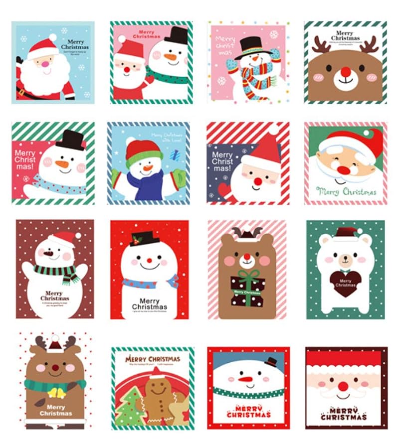 16 Pack Mini Christmas Greeting Cards with Envelopes, 4 x 3.5 Inches, Red/Green Patterns