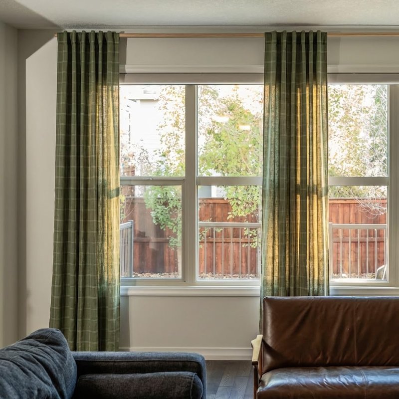 NICETOWN Linen Plaid Curtains Modern Window Panels Moss Green Check Tartan Light Filtering Curtains for Living Room Bedroom, Rod Pocket Back Tab, 2 Panels, 52 inch Wide x 84 inch Long