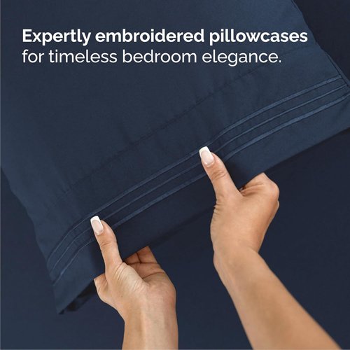 Cal King Size Sheet Set by Hotel Luxury | 4-Piece Comfy, Breathable & Cooling Bedding - Deep Pockets, Soft, Wrinkle-Free - Navy Blue