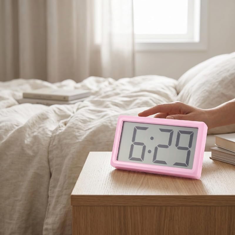 Pink Digital Clock with Magnetic/Desktop Installation, Battery Powered, 12-Hour Display
