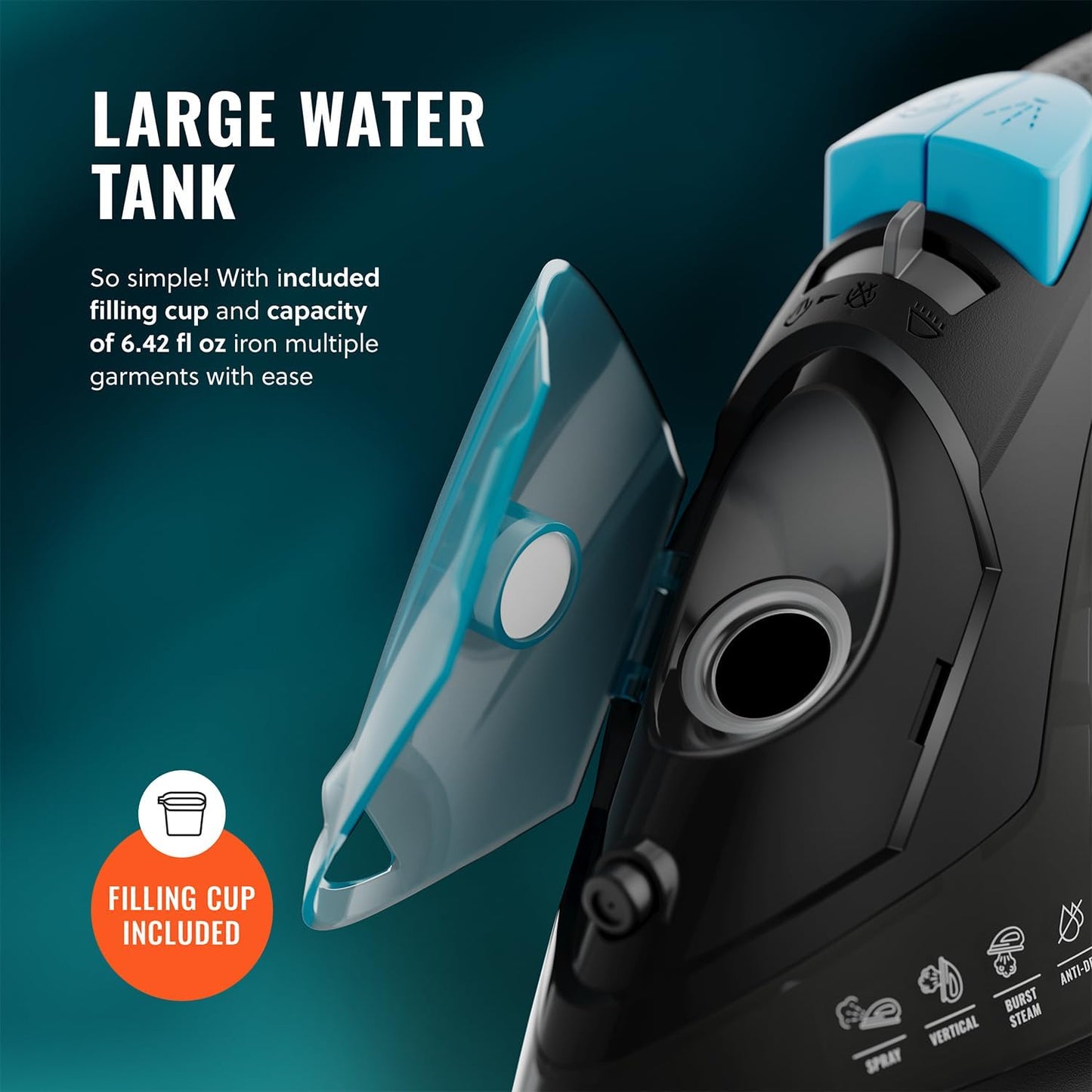PurSteam Professional Steam Iron - 1250W Power with Burst of Steam & Spray | Non-Stick Soleplate, Easy Control