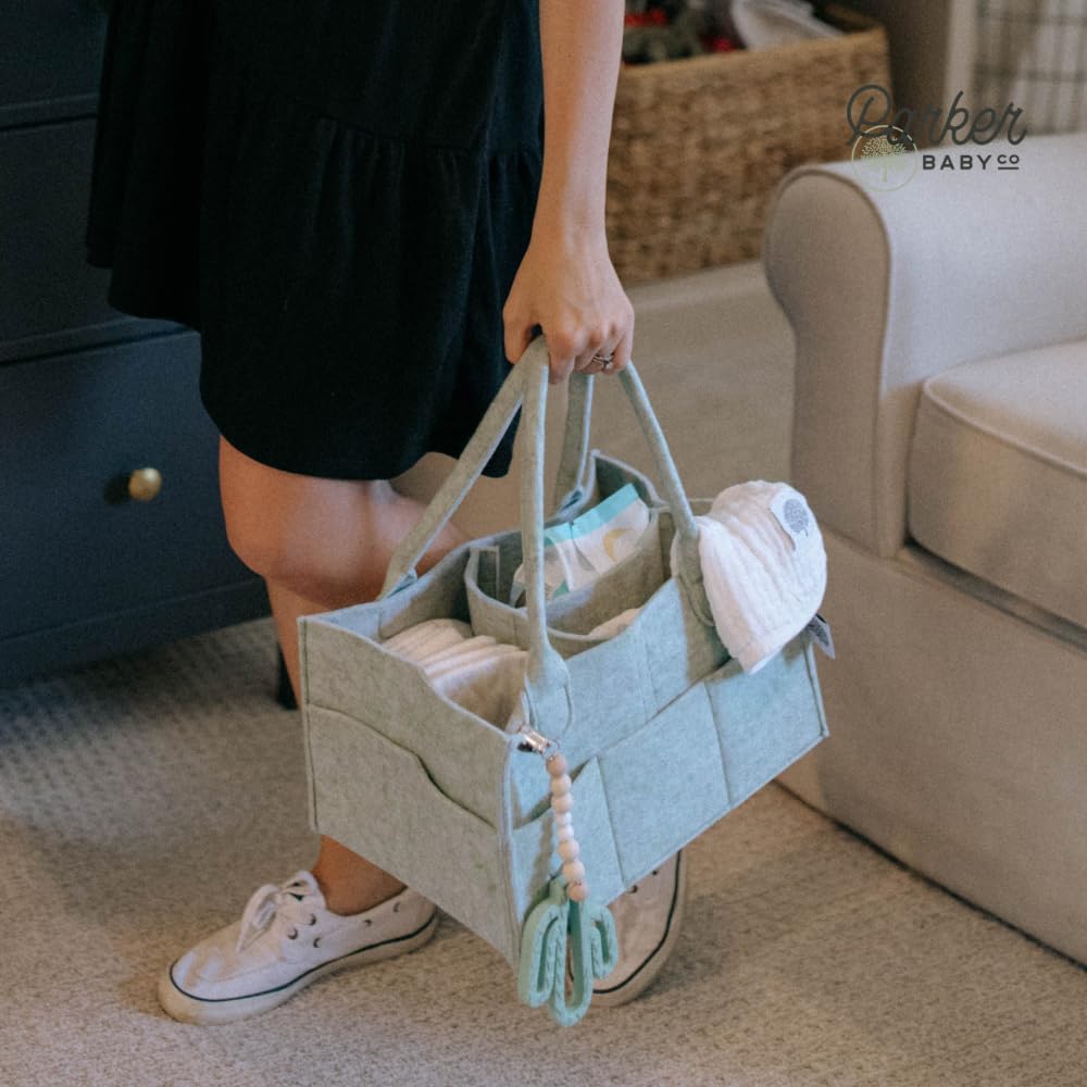 Parker Baby Diaper Caddy - Versatile Nursery Storage Bin & Car Organizer for Diapers - Sage Green