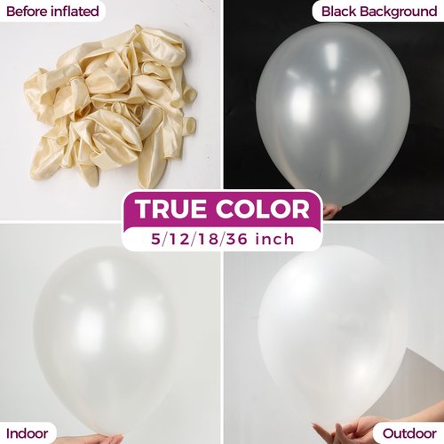 Bezente Pearl White Giant Balloons 36 Inch - 8 Pack Jumbo Ivory Balloons Large Round Pearlescent White Latex Balloons for Christmas Anniversary Wedding Baby Shower Birthday Party Decorations