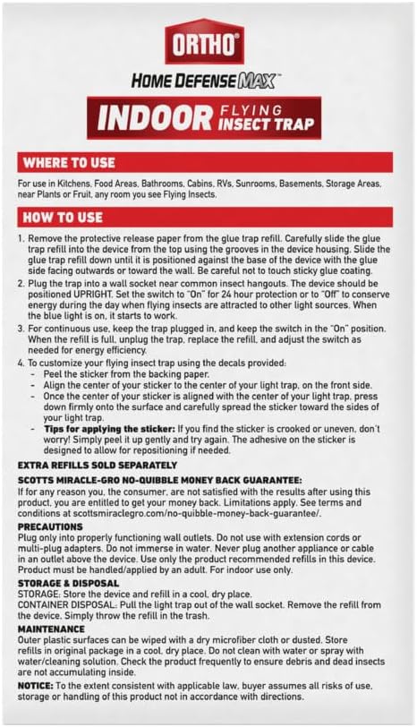 Ortho Home Defense Max Indoor Flying Insect Trap, Light Trap for House Flies, Fruit Flies, and Gnats, 1 Plug-in and 4 Refills