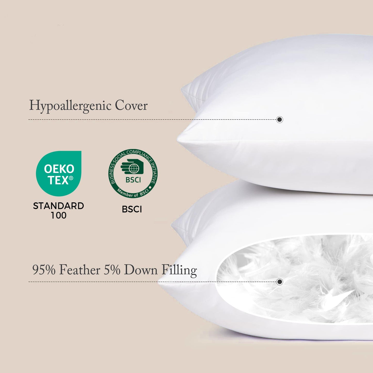 puredown® Natural Feather Down Throw Pillow Inserts 20 x 20 (Set of 2, White), Décor Pillow for Couch, Chairs, Office, Apartments