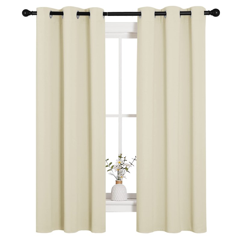 NICETOWN Kitchen Curtains, Short Curtains for Bedroom Windows, Thermal Insulated Room Darkening Curtain Panels for Girls Room, Cafe (Beige, 34" W by 63" L, 1 Pair)
