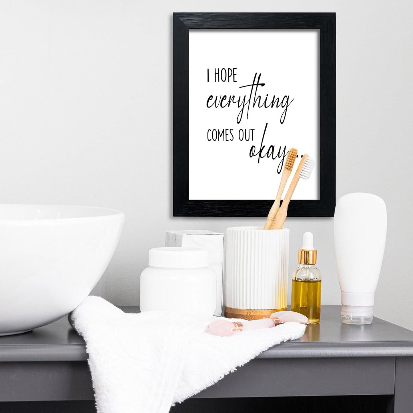 Pigort Funny Bathroom Sign - Black and White Wall Art | Humorous Toilet Decor for Guest Room, 8x10 Inch